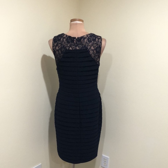 Adrianna Papell Dress Size US 10 Navy Blue Ribbed Floral Lace - Picture 5 of 10